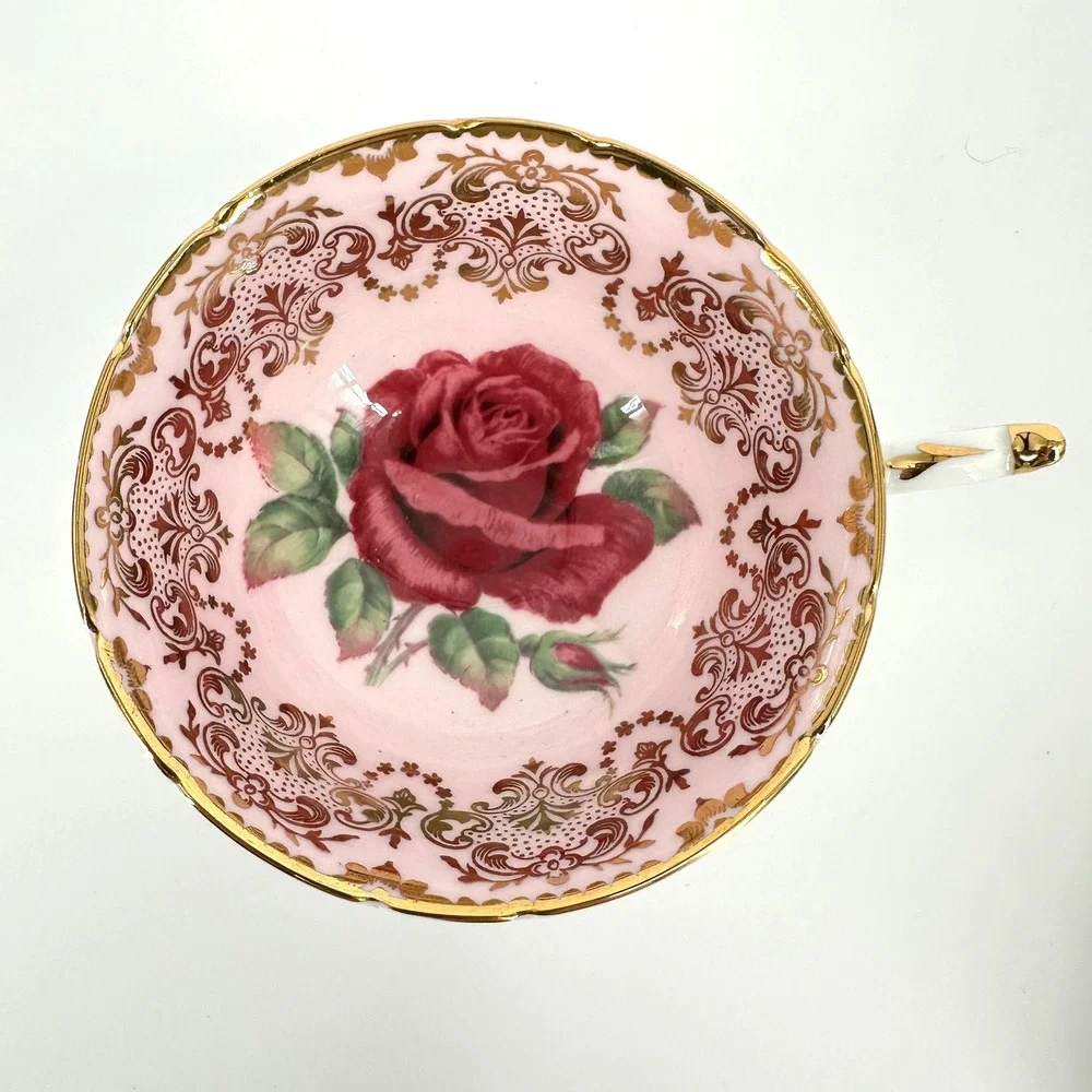 RARE Vntg PARAGON FLOATING PINK ROSE Pale Pink Princess Margaret Gold Cup Saucer